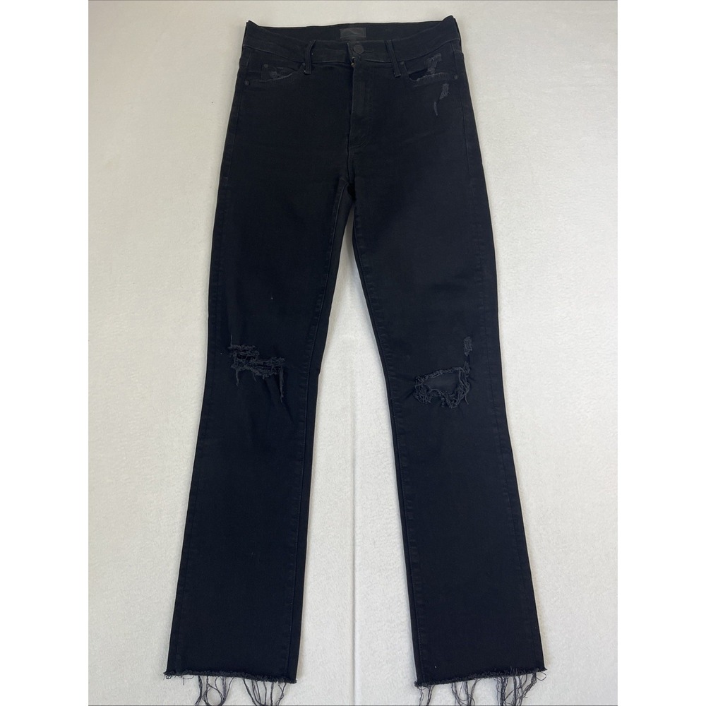 MOTHER Jeans The Rascal Ankle Fray 26x27 Black Guilty As Sin Straight Distressed